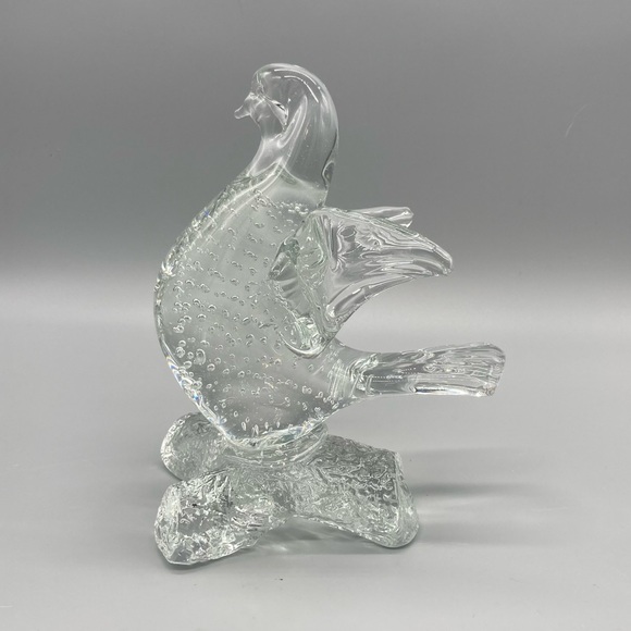 Dove bird on log clear blown glass open spread wings, controlled bubbles EUC - Picture 3 of 8
